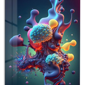 Biomorphic Neon Microcosm – Premium Metal Wall Art