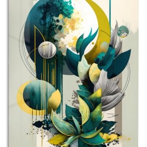 Teal Botanical Geometry – Premium Metal Wall Art