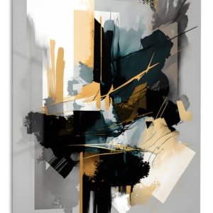 Midnight Teal and Gold Composition – Premium Metal Wall Art