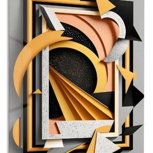 Golden Geometric Eclipse – Premium Metal Wall Art