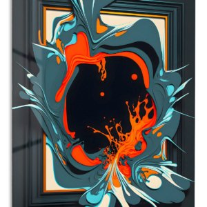 Teal and Ember Fluid Forms – Premium Metal Wall Art