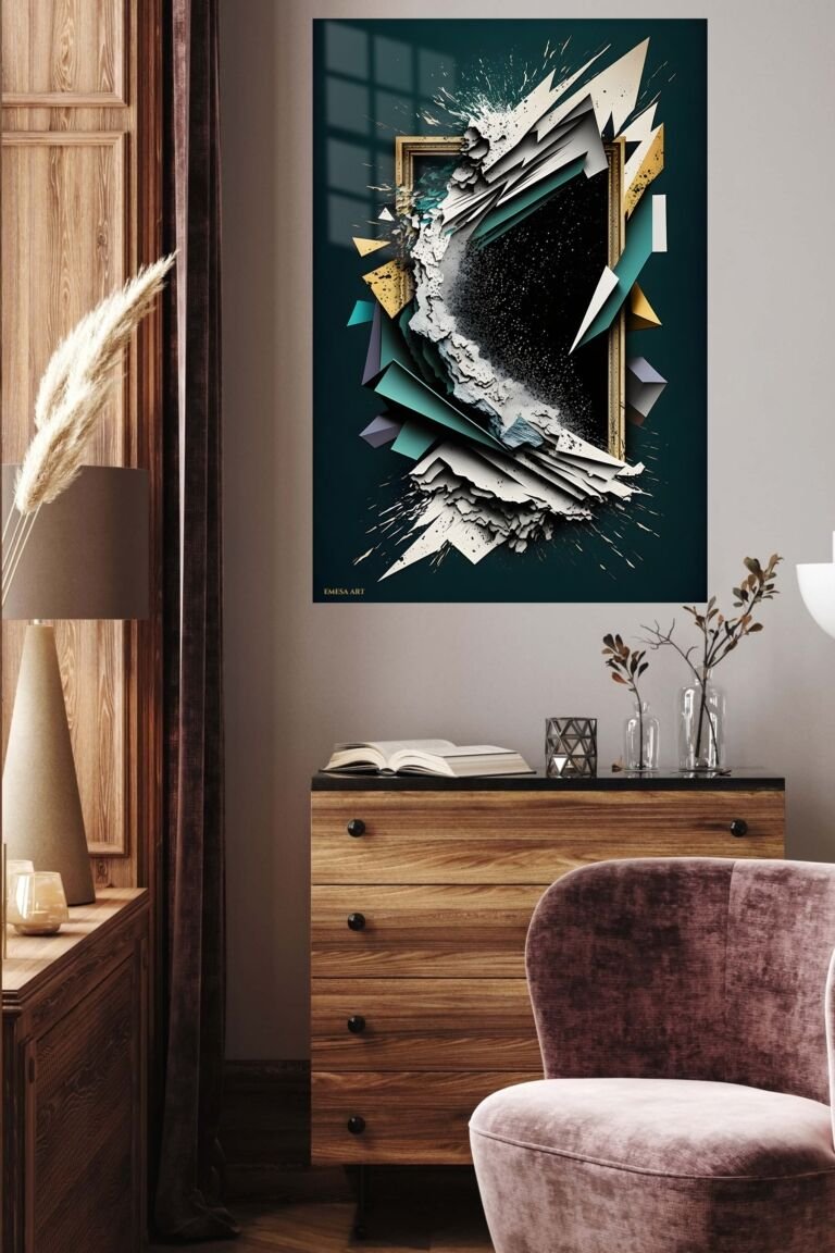 ZEYRO metal print above a wooden dresser