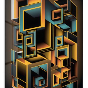 Amber Teal Geometric Dimensions – Premium Metal Wall Art