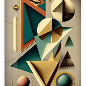 Teal and Gold Geometric Dimensions – Premium Metal Wall Art