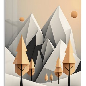 Amber Pines Below Geometric Peaks – Premium Metal Wall Art