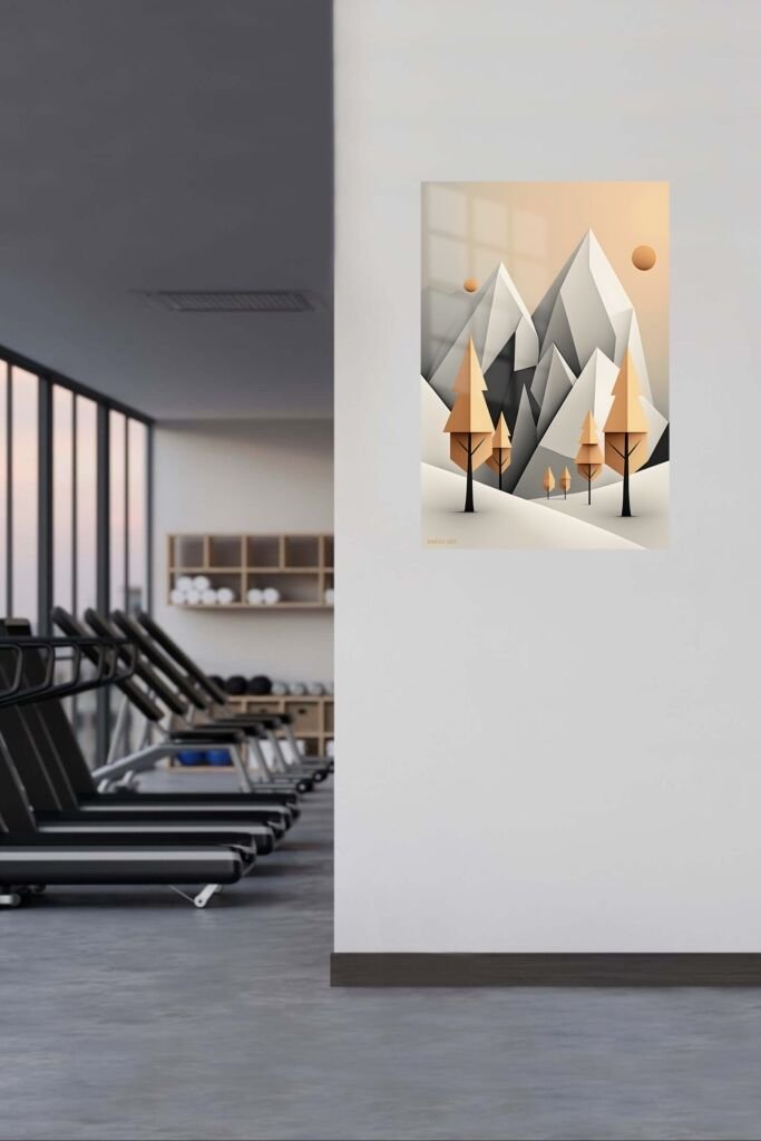 ZEYRO metal wall art in a modern commercial gym space