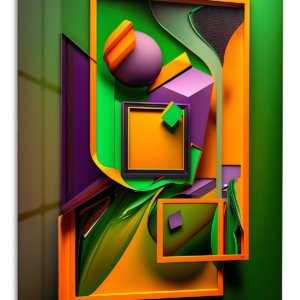 Emerald Frames and Orange Forms – Premium Metal Wall Art