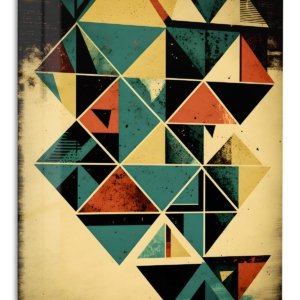 Teal and Ochre Triangle Mosaic – Premium Metal Wall Art