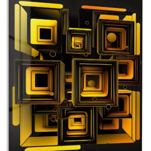 Golden Nested Geometry – Premium Metal Wall Art