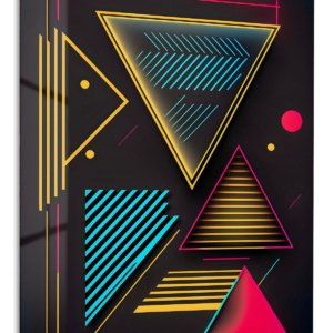 Neon Geometry on Black – Premium Metal Wall Art