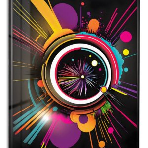 Neon Orbit Burst – Premium Metal Wall Art
