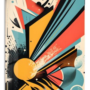 Teal and Coral Geometric Burst – Premium Metal Wall Art