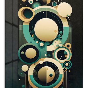 Teal and Gold Orbital Geometry – Premium Metal Wall Art