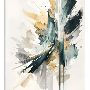 Teal and Gold Vertical Currents – Premium Metal Wall Art