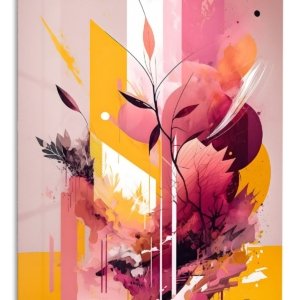 Crimson Botanical Geometry – Premium Metal Wall Art