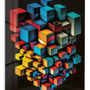 Chromatic Cube Cascade – Premium Metal Wall Art
