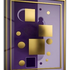 Gold Geometry on a Violet Divide – Premium Metal Wall Art