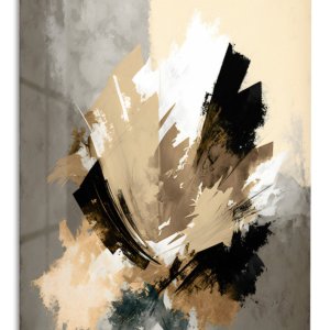 Obsidian and Ivory Brushwork – Premium Metal Wall Art