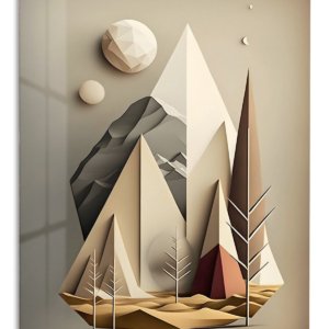 Layered Geometric Mountain Moon – Premium Metal Wall Art