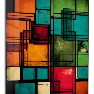 Retro Color Block Grid – Premium Metal Wall Art
