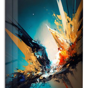 Teal and Gold Impact – Premium Metal Wall Art