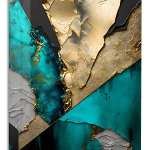 Teal and Gold Fractured Layers – Premium Metal Wall Art