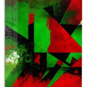 Crimson Green Geometry – Premium Metal Wall Art