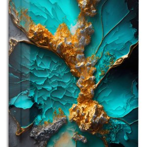 Turquoise Gold Mineral Vein – Premium Metal Wall Art