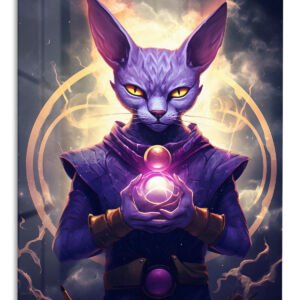 Mystic Purple Feline Guardian – Premium Metal Wall Art