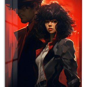 Red Noir Heroine Portrait – Premium Metal Wall Art