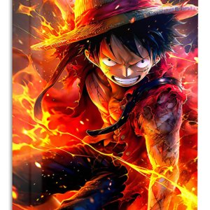 Fiery Straw Hat Adventurer – Premium Metal Wall Art