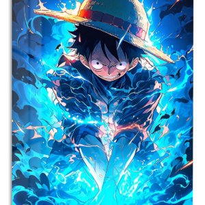 Blue Energy Straw Hat Hero – Premium Metal Wall Art