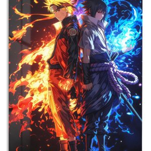 Fire and Shadow Rival Warriors – Premium Metal Wall Art