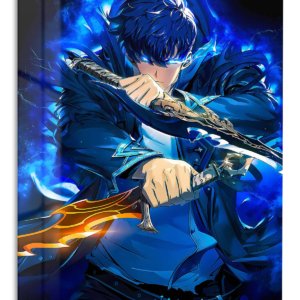 Azure Blade Guardian – Premium Metal Wall Art