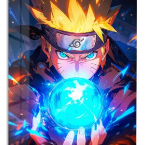 Blazing Ninja Energy Orb – Premium Metal Wall Art