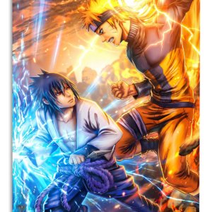 Thunder and Flame Duel – Premium Metal Wall Art