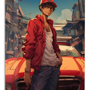 Red Cap Street Racer – Premium Metal Wall Art