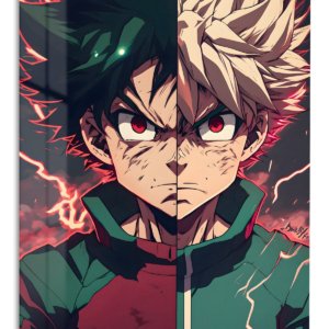 Dual Resolve Under Crimson Lightning – Premium Metal Wall Art