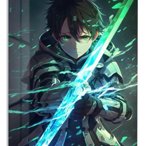 Emerald Blade Warrior – Premium Metal Wall Art