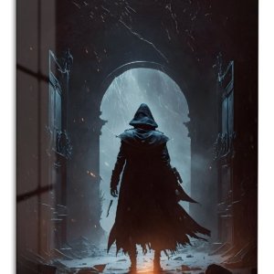 Azure Blade Masked Warrior – Premium Metal Wall Art