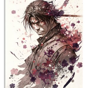 Crimson Ink Warrior – Premium Metal Wall Art