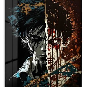 Split Shadow Warrior Portrait – Premium Metal Wall Art