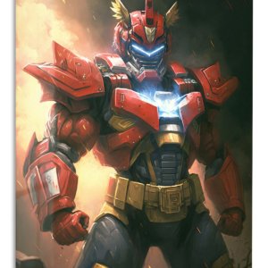 Crimson Winged Mech Warrior – Premium Metal Wall Art