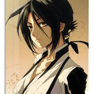 Shadowed Black-Haired Warrior Portrait – Premium Metal Wall Art
