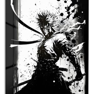 Ink Shadow Swordsman – Premium Metal Wall Art