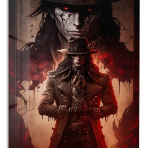 Crimson-Eyed Gothic Hunter – Premium Metal Wall Art