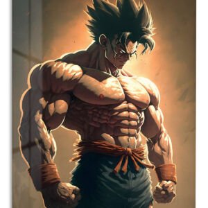 Spiked-Hair Warrior at Sunset – Premium Metal Wall Art
