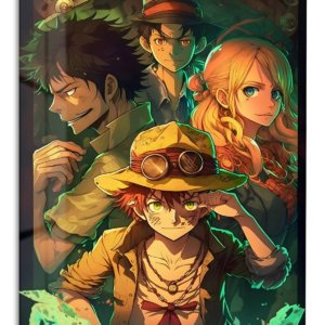Goggled Adventurers in Emerald Light – Premium Metal Wall Art