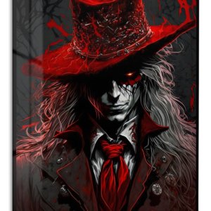 Crimson Shadow Hat – Premium Metal Wall Art