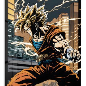 Lightning City Warrior – Premium Metal Wall Art